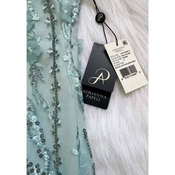 NWT Adrianna Papell Beaded Off Shoulder Dress Sea Glass 💗 - Picture 4 of 8